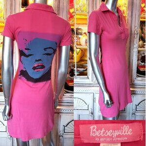 Vintage Betsey Johnson Dress Pink Marilyn Monroe Wink Polo Shirt Betseyville S